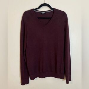 Express Merino Wool Blend V-neck Preppy Sweater in Deep Burgundy